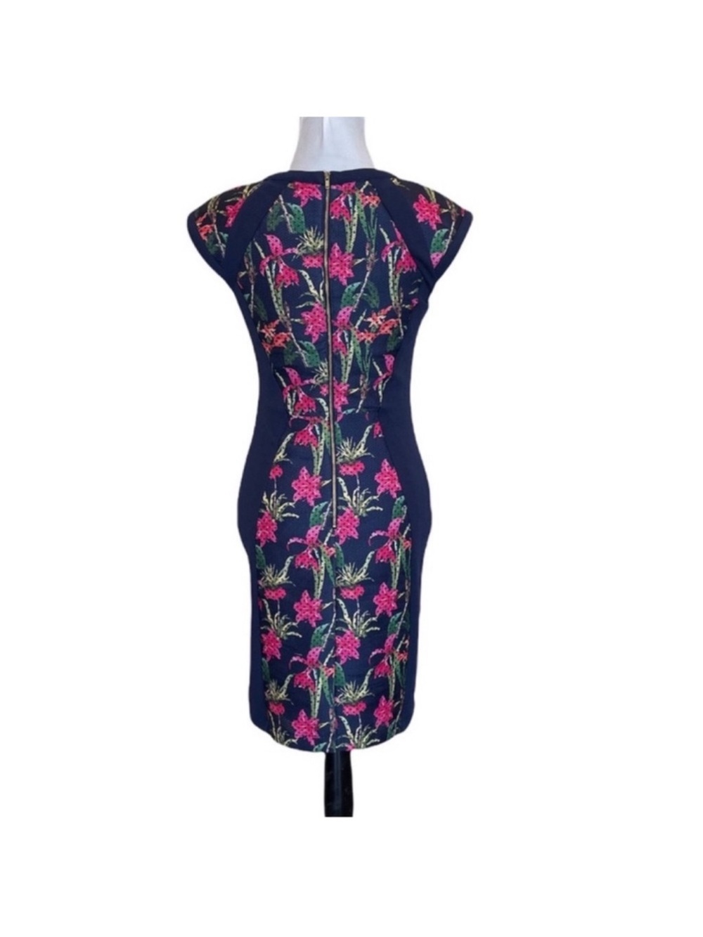 Pink Martini the tropical dress shortsleeved floral print navy dress size small - Picture 6 of 16